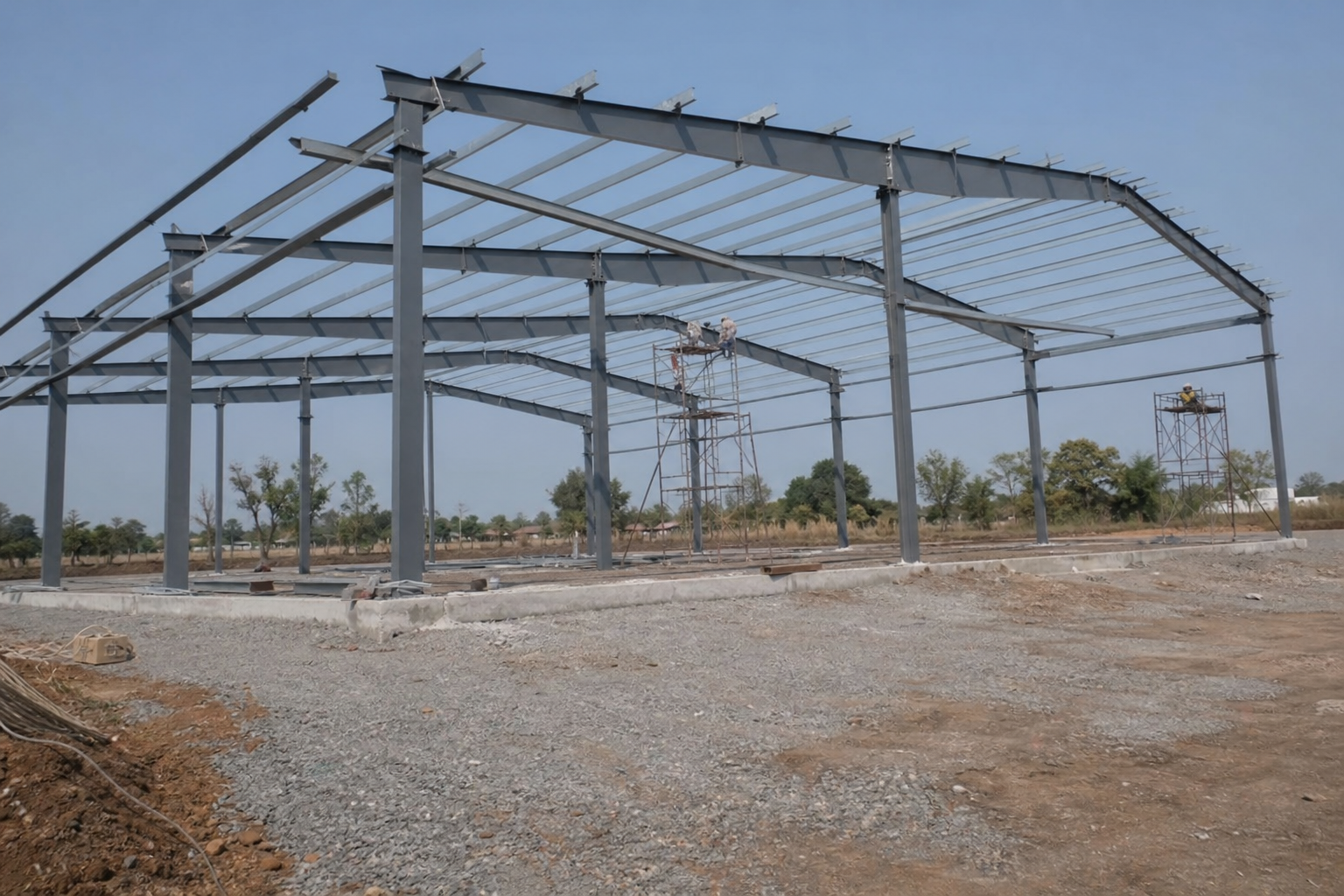 PEB steel frame erection
