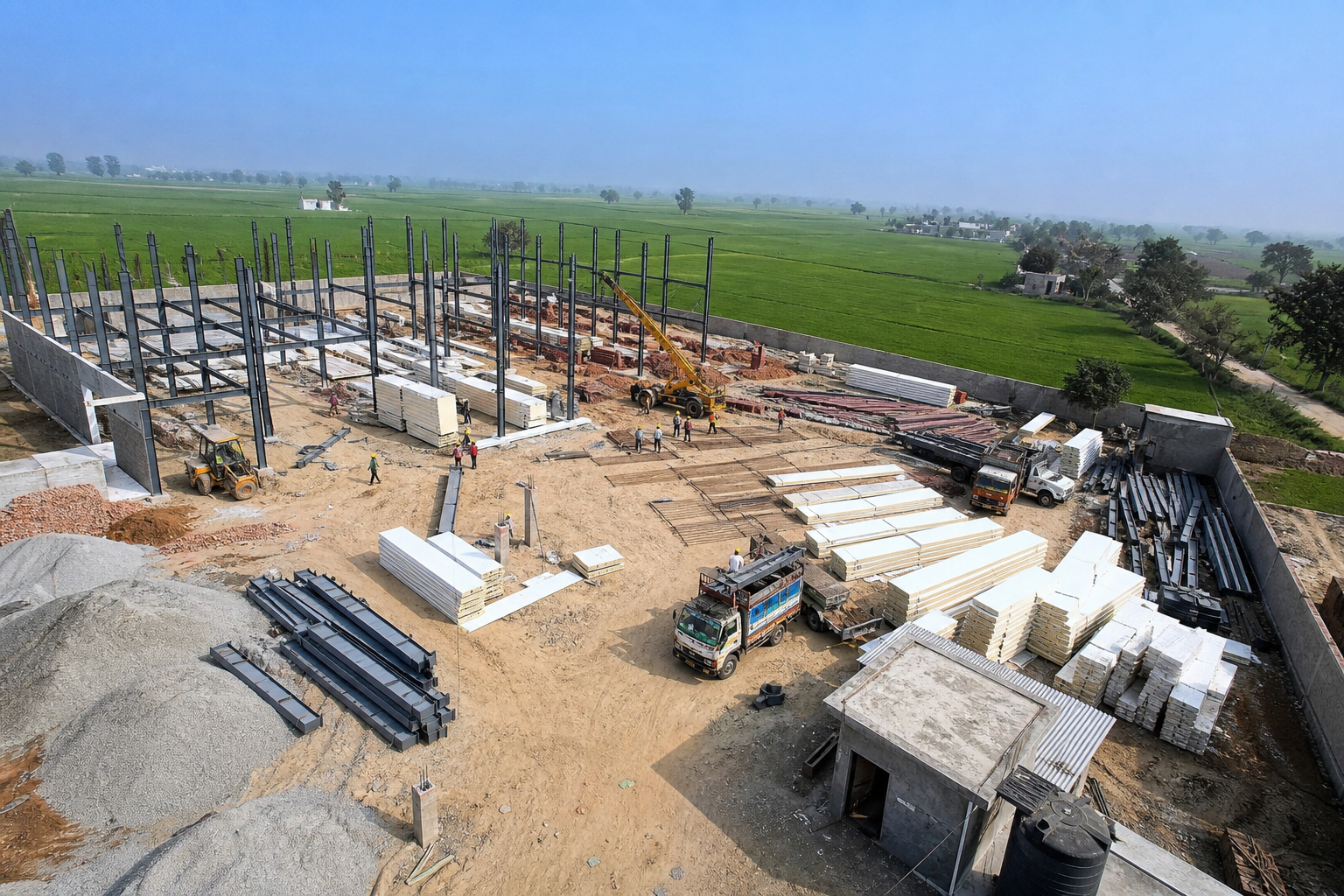 Cold store structural construction with crane